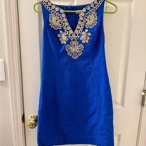 Lilly Pulitzer Blue Sleeveless Shift Dress with Gold Embellishments